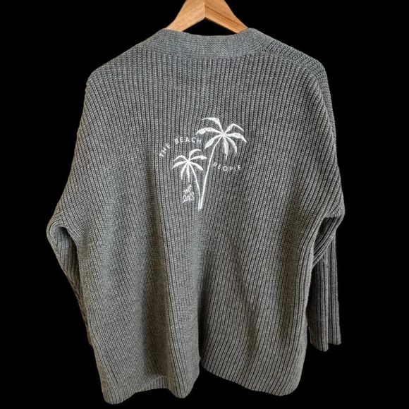 The Beach People size M/L Grey Open Front Cardigan Sweater Embroidered Gray Knit - Picture 1 of 5